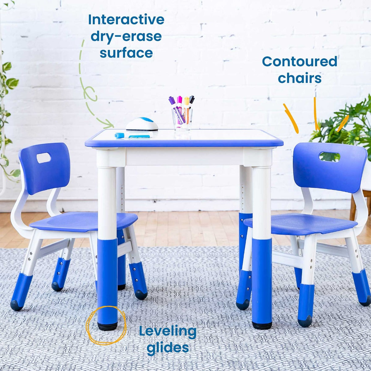 Adjustable Kids Table and Chairs 3-Piece Blue