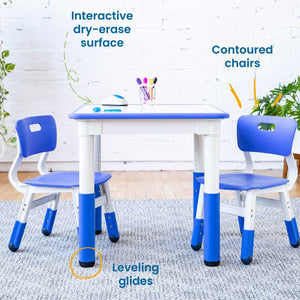Adjustable Kids Table and Chairs 3-Piece Blue
